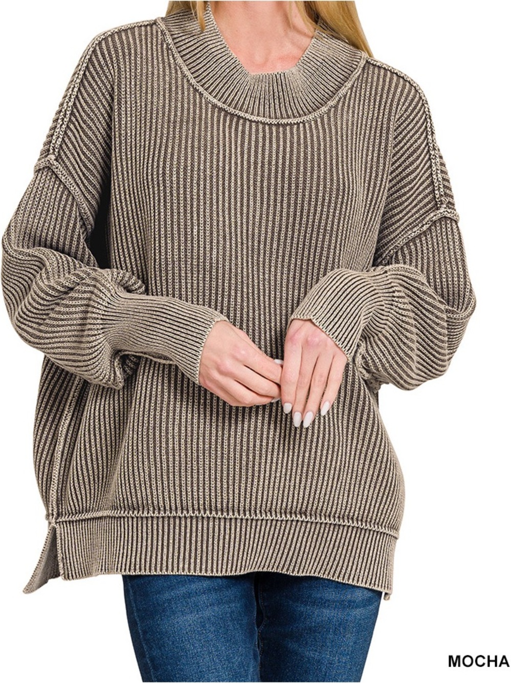 Relaxed Ribbed Crewneck Sweater - Taupe